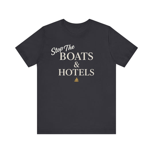 Boats & Hotels Unisex Tee, Nautical Summer Style T-Shirt, Vacation Gift, Sailing Shirt, Beachwear, Casual Everyday Top