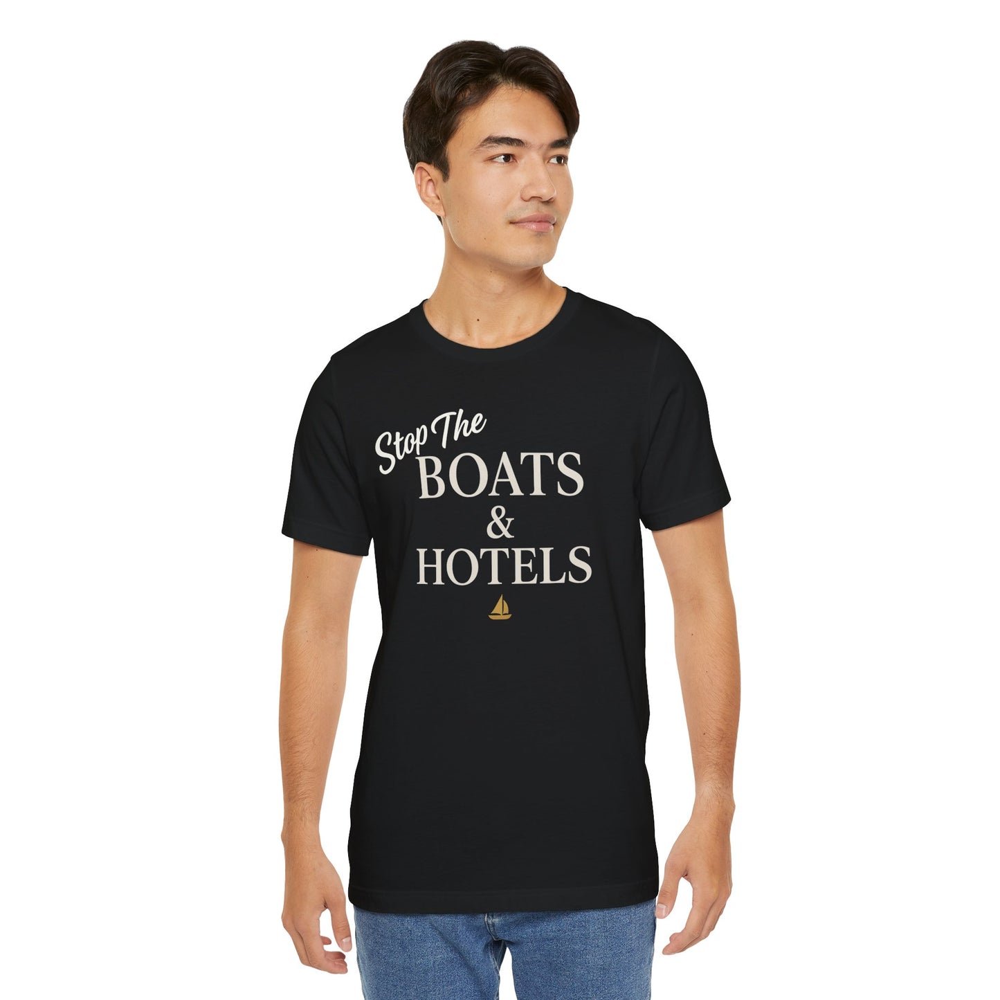 Boats & Hotels Unisex Tee, Nautical Summer Style T-Shirt, Vacation Gift, Sailing Shirt, Beachwear, Casual Everyday Top