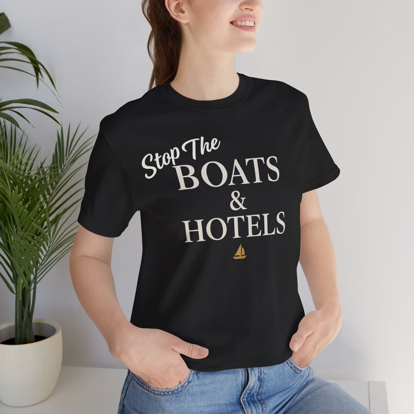 Boats & Hotels Unisex Tee, Nautical Summer Style T-Shirt, Vacation Gift, Sailing Shirt, Beachwear, Casual Everyday Top