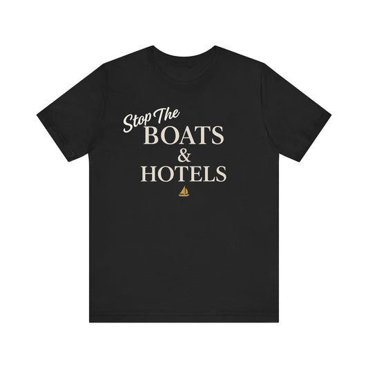 Boats & Hotels Unisex Tee, Nautical Summer Style T-Shirt, Vacation Gift, Sailing Shirt, Beachwear, Casual Everyday Top